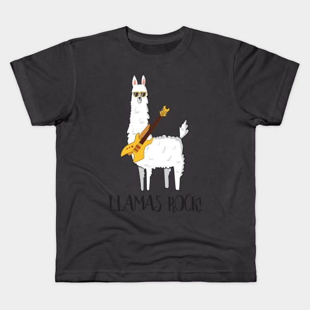 Llamas Rock! Cute Funny Llama Love Kids T-Shirt by Dreamy Panda Designs